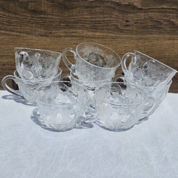 None Other - 8 Curved Glass Grape Vine Honeycomb Optic Punch Cups 2.25" holds 6oz celebration